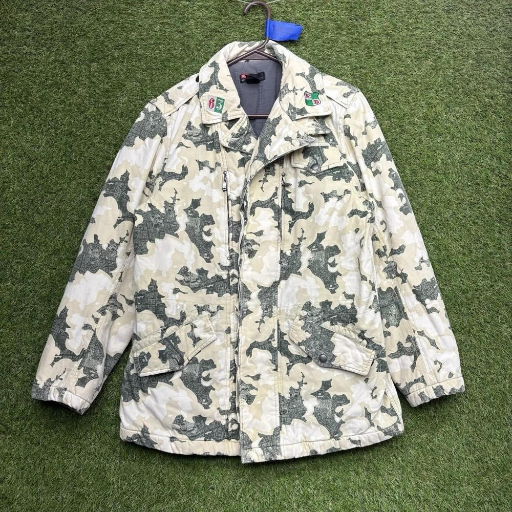 Diesel Camo Jacket Mens Small Vintage Zip Up Puffer Softshell y2k 2000s AOP Rare